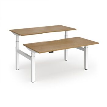 Elev8 Luxe Sit-Stand Back-To-Back Desks 1600mm x 800mm - White Frame / Oak Top - EVLB-1600-WH-O