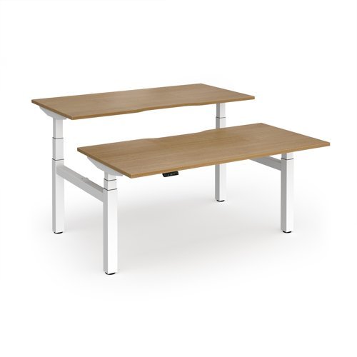 Elev8 Luxe Sit-Stand Back-To-Back Desks 1600mm x 800mm - White Frame / Oak Top - EVLB-1600-WH-O