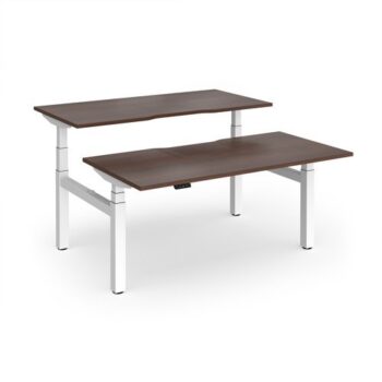 Elev8 Luxe Sit-Stand Back-To-Back Desks 1600mm x 800mm - White Frame / Walnut Top - EVLB-1600-WH-W