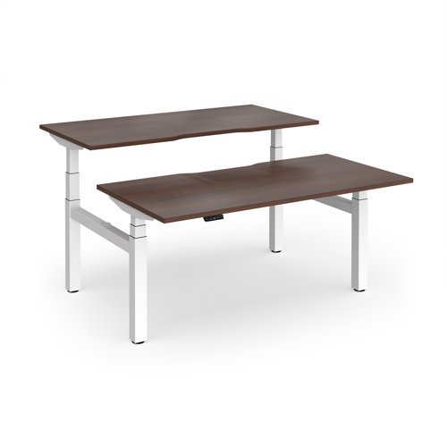 Elev8 Luxe Sit-Stand Back-To-Back Desks 1600mm x 800mm - White Frame / Walnut Top - EVLB-1600-WH-W