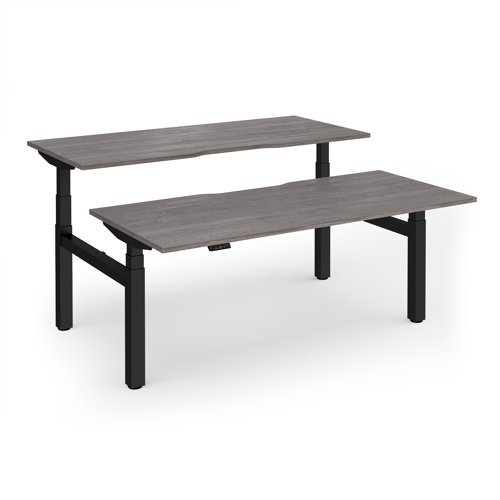 Elev8 Luxe Sit-Stand Back-To-Back Desks 1800mm x 800mm - Black Frame / Grey Oak Top - EVLB-1800-K-GO