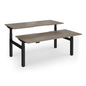 Elev8 Luxe Sit-Stand Back-To-Back Desks 1800mm x 800mm - Black Frame / Nebraska Oak Top - EVLB-1800-K-NO