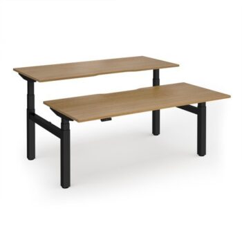 Elev8 Luxe Sit-Stand Back-To-Back Desks 1800mm x 800mm - Black Frame / Oak Top - EVLB-1800-K-O