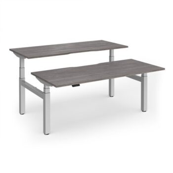 Elev8 Luxe Sit-Stand Back-To-Back Desks 1800mm x 800mm - Silver Frame / Grey Oak Top - EVLB-1800-S-GO