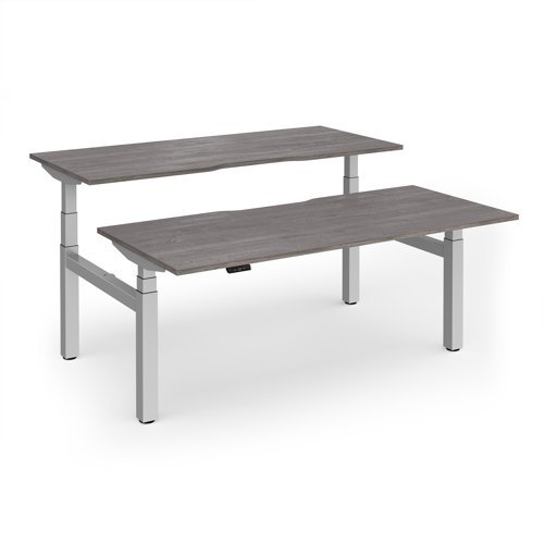 Elev8 Luxe Sit-Stand Back-To-Back Desks 1800mm x 800mm - Silver Frame / Grey Oak Top - EVLB-1800-S-GO