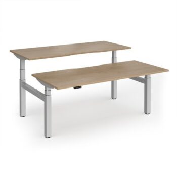 Elev8 Luxe Sit-Stand Back-To-Back Desks 1800mm x 800mm - Silver Frame / Kendal Oak Top - EVLB-1800-S-KO