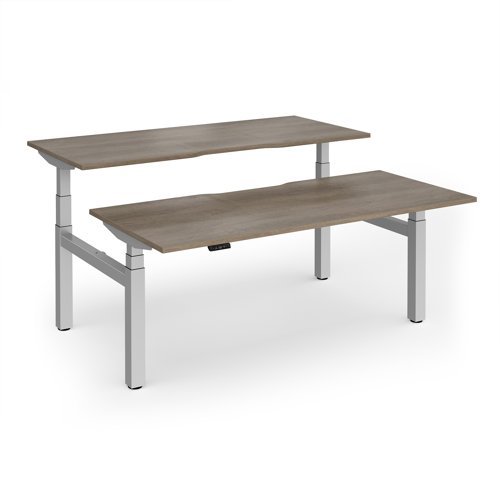 Elev8 Luxe Sit-Stand Back-To-Back Desks 1800mm x 800mm - Silver Frame / Nebraska Oak Top - EVLB-1800-S-NO