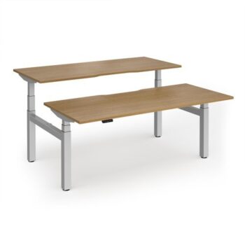 Elev8 Luxe Sit-Stand Back-To-Back Desks 1800mm x 800mm - Silver Frame / Oak Top - EVLB-1800-S-O