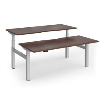 Elev8 Luxe Sit-Stand Back-To-Back Desks 1800mm x 800mm - Silver Frame / Walnut Top - EVLB-1800-S-W
