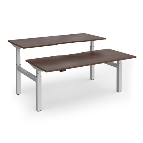 Elev8 Luxe Sit-Stand Back-To-Back Desks 1800mm x 800mm - Silver Frame / Walnut Top - EVLB-1800-S-W