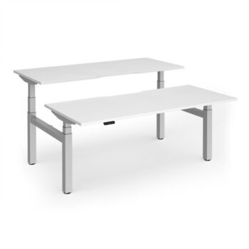 Elev8 Luxe Sit-Stand Back-To-Back Desks 1800mm x 800mm - Silver Frame / White Top - EVLB-1800-S-WH