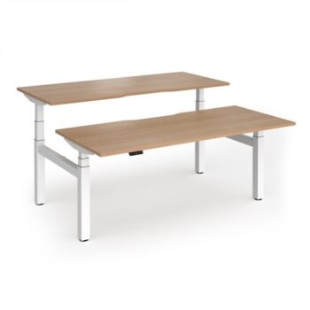 Elev8 Luxe Sit-Stand Back-To-Back Desks 1800mm x 800mm - White Frame / Beech Top - EVLB-1800-WH-B