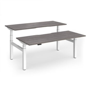 Elev8 Luxe Sit-Stand Back-To-Back Desks 1800mm x 800mm - White Frame / Grey Oak Top - EVLB-1800-WH-GO