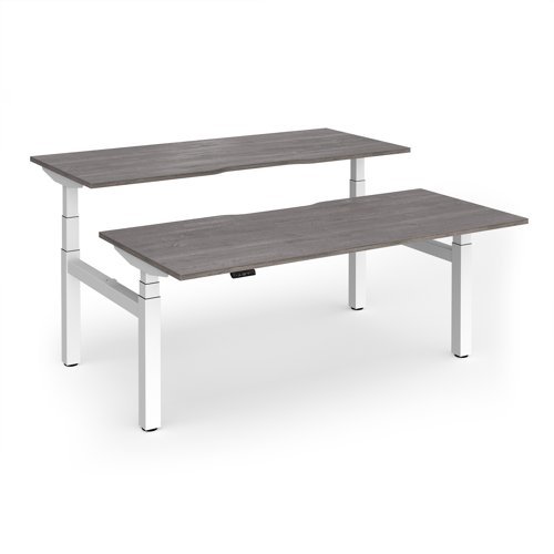 Elev8 Luxe Sit-Stand Back-To-Back Desks 1800mm x 800mm - White Frame / Grey Oak Top - EVLB-1800-WH-GO