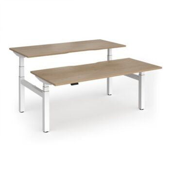 Elev8 Luxe Sit-Stand Back-To-Back Desks 1800mm x 800mm - White Frame / Kendal Oak Top - EVLB-1800-WH-KO