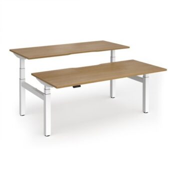 Elev8 Luxe Sit-Stand Back-To-Back Desks 1800mm x 800mm - White Frame / Oak Top - EVLB-1800-WH-O