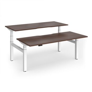 Elev8 Luxe Sit-Stand Back-To-Back Desks 1800mm x 800mm - White Frame / Walnut Top - EVLB-1800-WH-W