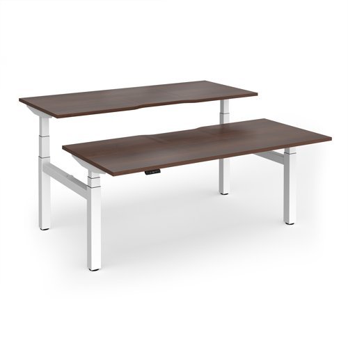 Elev8 Luxe Sit-Stand Back-To-Back Desks 1800mm x 800mm - White Frame / Walnut Top - EVLB-1800-WH-W
