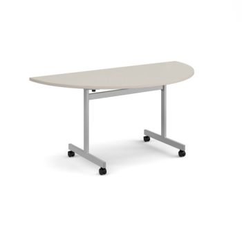 Semi circular flip top meeting table with silver frame 1600mm x 800mm - Light Grey - FLPS-S-LG