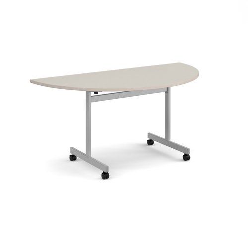 Semi circular flip top meeting table with silver frame 1600mm x 800mm - Light Grey - FLPS-S-LG