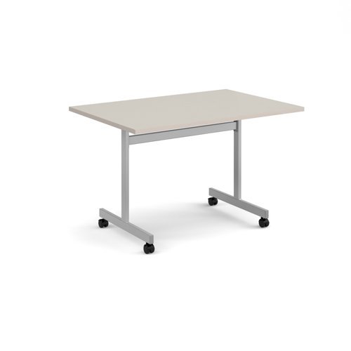 Rectangular flip top meeting table with silver frame 1200mm x 800mm - Light Grey - FLP12-S-LG
