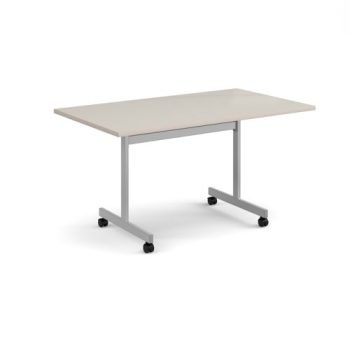 Rectangular flip top meeting table with silver frame 1400mm x 800mm - Light Grey - FLP14-S-LG