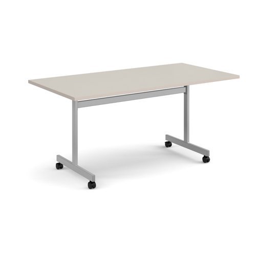 Rectangular flip top meeting table with silver frame 1600mm x 800mm - Light Grey - FLP16-S-LG