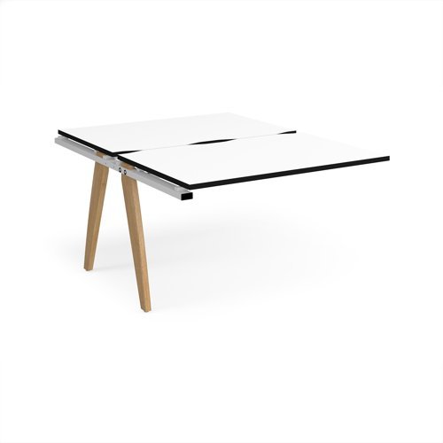 Fuze add on units back to back 1200mm x 1600mm with oak legs - white underframe White Top black edge - FZ1216-AB-WH-WK