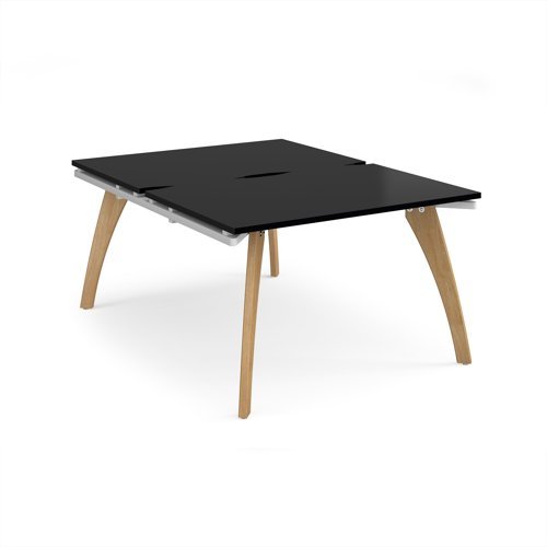 Fuze back to back desks 1200mm x 1600mm with oak legs - white underframe black top - FZ1216-WH-BK