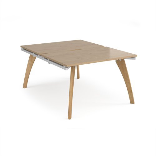 Fuze back to back desks 1200mm x 1600mm with oak legs - white underframe Kendal Oak Top - FZ1216-WH-KO