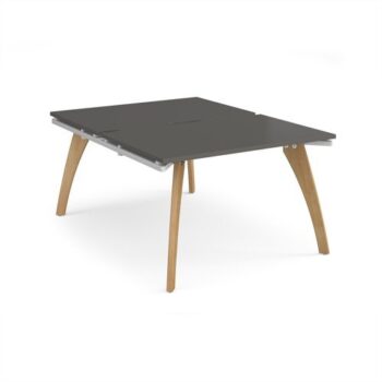 Fuze back to back desks 1200mm x 1600mm with oak legs - white underframe storm grey top - FZ1216-WH-OG