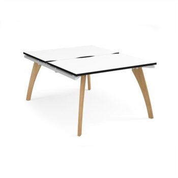 Fuze back to back desks 1200mm x 1600mm with oak legs - white underframe White Top black edge - FZ1216-WH-WK