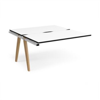 Fuze add on units back to back 1400mm x 1600mm with oak legs - white underframe White Top black edge - FZ1416-AB-WH-WK