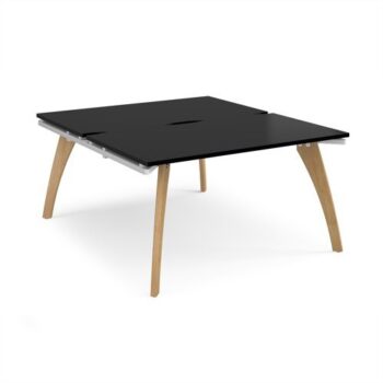 Fuze back to back desks 1400mm x 1600mm with oak legs - white underframe black top - FZ1416-WH-BK