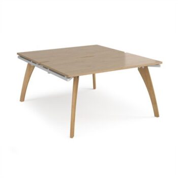 Fuze back to back desks 1400mm x 1600mm with oak legs - white underframe Kendal Oak Top - FZ1416-WH-KO