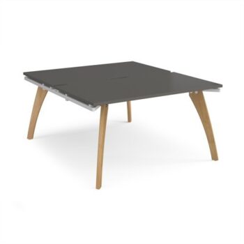 Fuze back to back desks 1400mm x 1600mm with oak legs - white underframe storm grey top - FZ1416-WH-OG