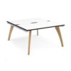 Fuze back to back desks 1400mm x 1600mm with oak legs - white underframe White Top black edge - FZ1416-WH-WK