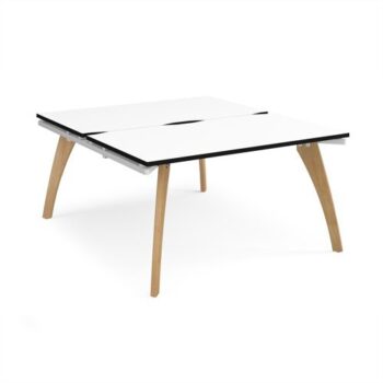 Fuze back to back desks 1400mm x 1600mm with oak legs - white underframe White Top black edge - FZ1416-WH-WK