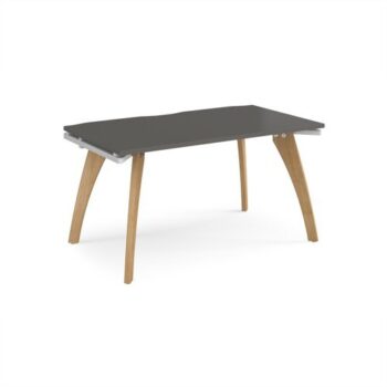 Fuze single desk 1400mm x 800mm with oak legs - white underframe storm grey top - FZ148-WH-OG