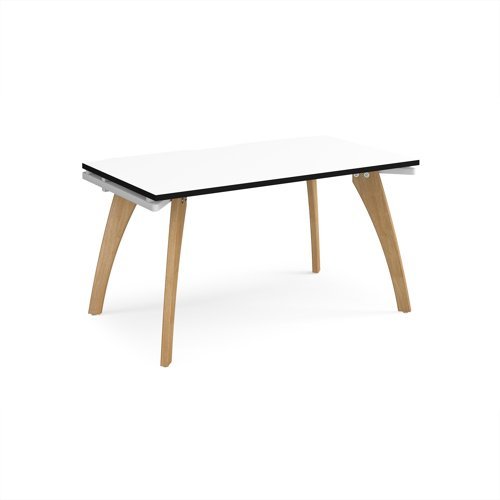 Fuze single desk 1400mm x 800mm with oak legs - white underframe White Top black edge - FZ148-WH-WK