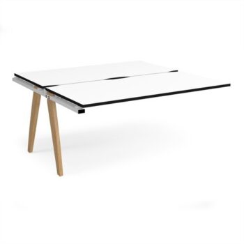 Fuze add on units back to back 1600mm x 1600mm with oak legs - white underframe White Top black edge - FZ1616-AB-WH-WK