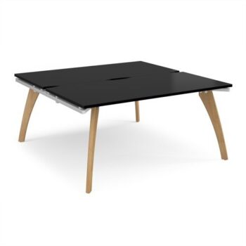 Fuze back to back desks 1600mm x 1600mm with oak legs - white underframe black top - FZ1616-WH-BK