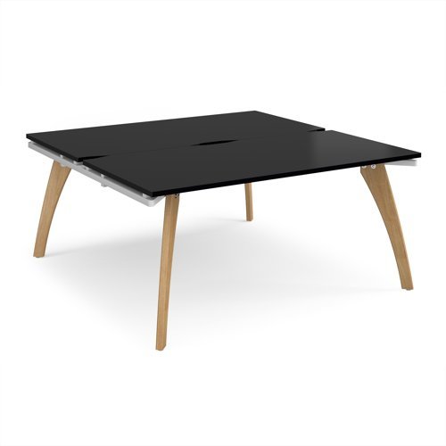 Fuze back to back desks 1600mm x 1600mm with oak legs - white underframe black top - FZ1616-WH-BK