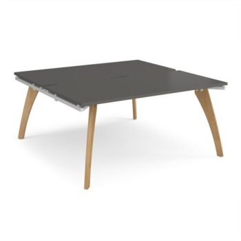 Fuze back to back desks 1600mm x 1600mm with oak legs - white underframe storm grey top - FZ1616-WH-OG