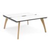 Fuze back to back desks 1600mm x 1600mm with oak legs - white underframe White Top black edge - FZ1616-WH-WK