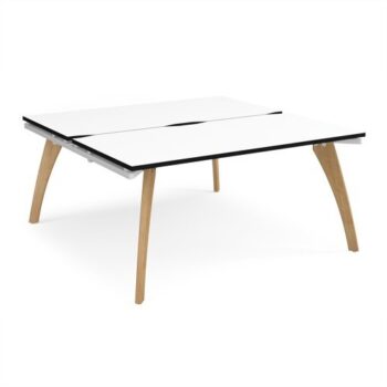 Fuze back to back desks 1600mm x 1600mm with oak legs - white underframe White Top black edge - FZ1616-WH-WK