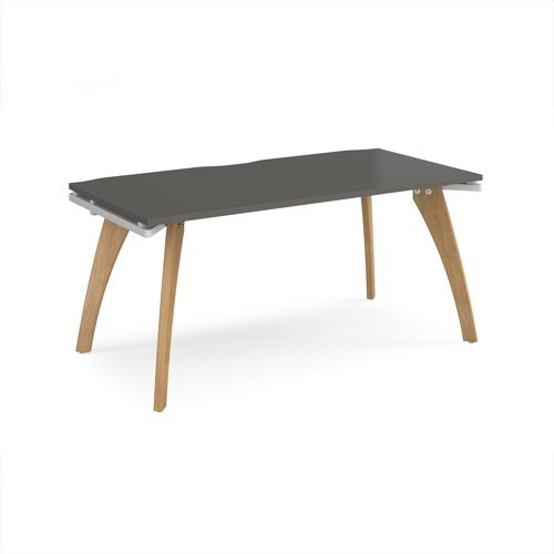 Fuze single desk 1600mm x 800mm with oak legs - white underframe storm grey top - FZ168-WH-OG