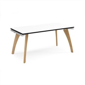 Fuze single desk 1600mm x 800mm with oak legs - white underframe White Top black edge - FZ168-WH-WK