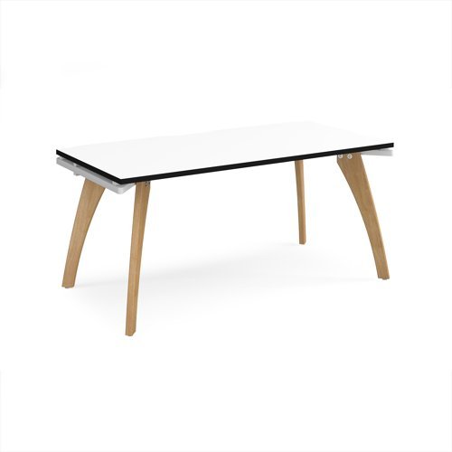 Fuze single desk 1600mm x 800mm with oak legs - white underframe White Top black edge - FZ168-WH-WK