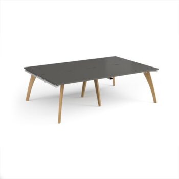 Fuze double back to back desks 2400mm x 1600mm with oak legs - white underframe storm grey top - FZ2416-WH-OG